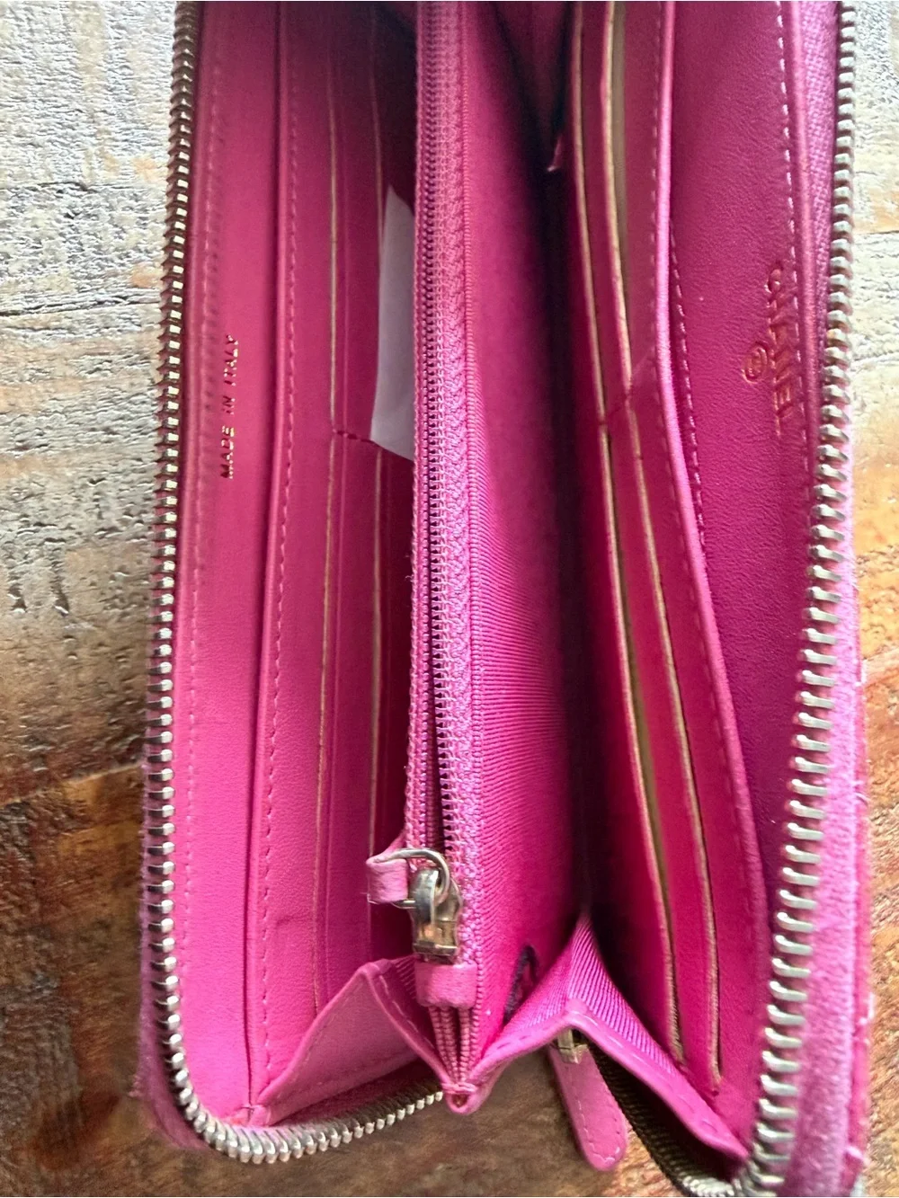 CHANEL Hot Pink Zip Wallet with Gold Logo